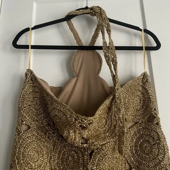 Simon Miller Beep Beep Lurex Crochet Cutout Maxi Dress Star Gold NEW with tags - Picture 5 of 8